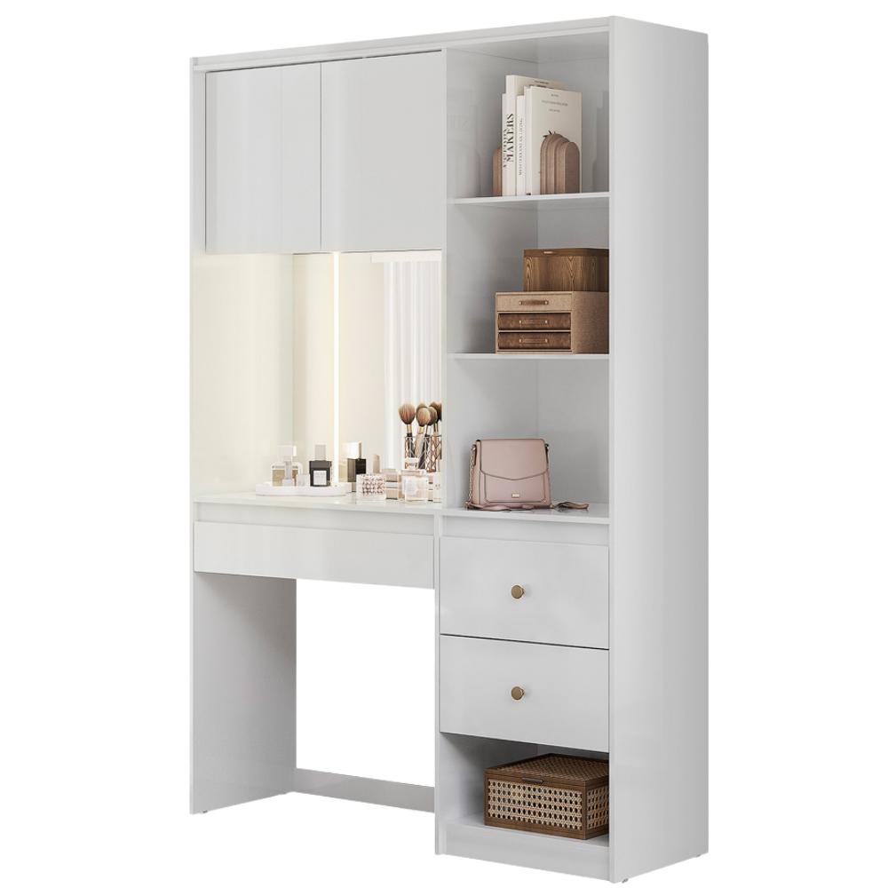Penteadeira Camarim Com Espelho E Led Lume 2 Gavetas 207 Cm Branco Moval