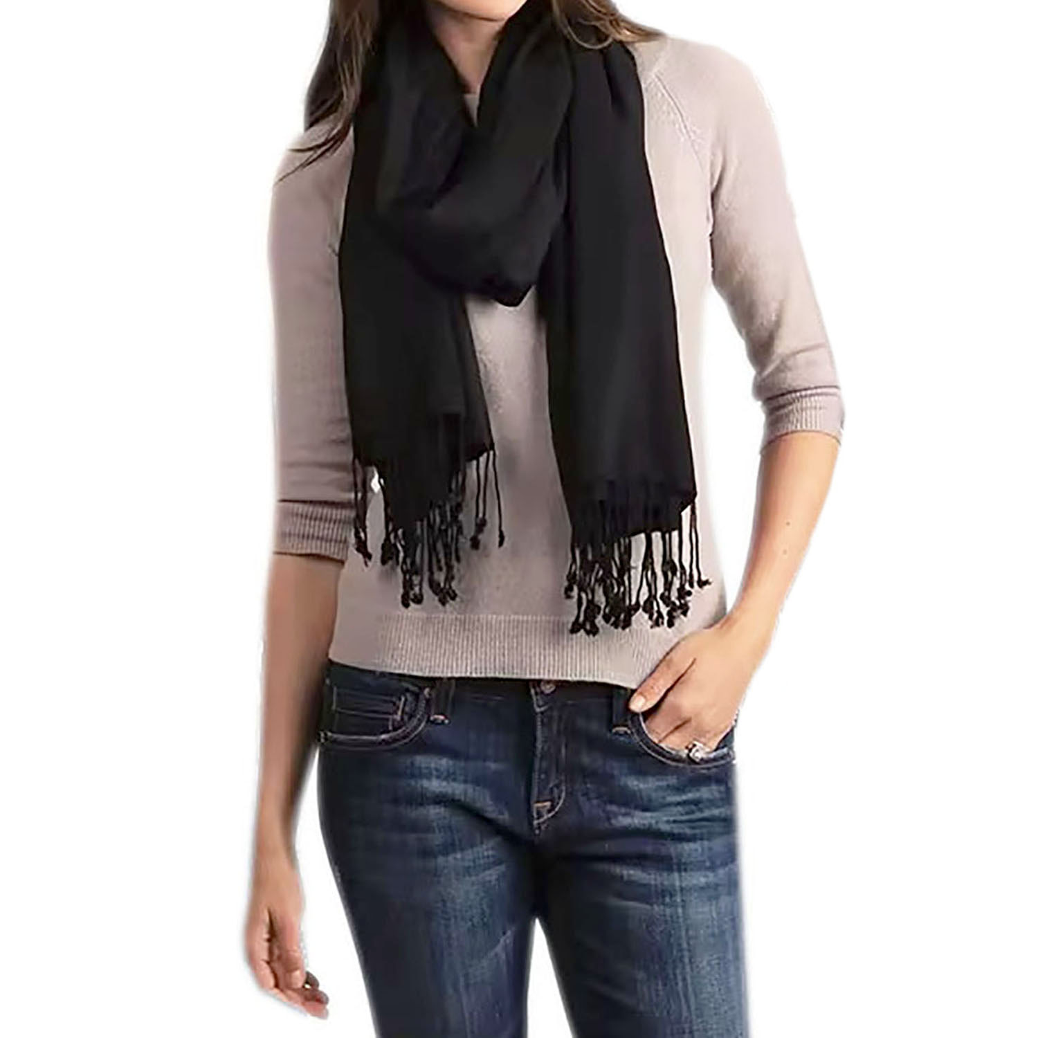 Pashmina Cachecol Scarf Xale Echarpe Lenço Longo Inverno Cor Preto