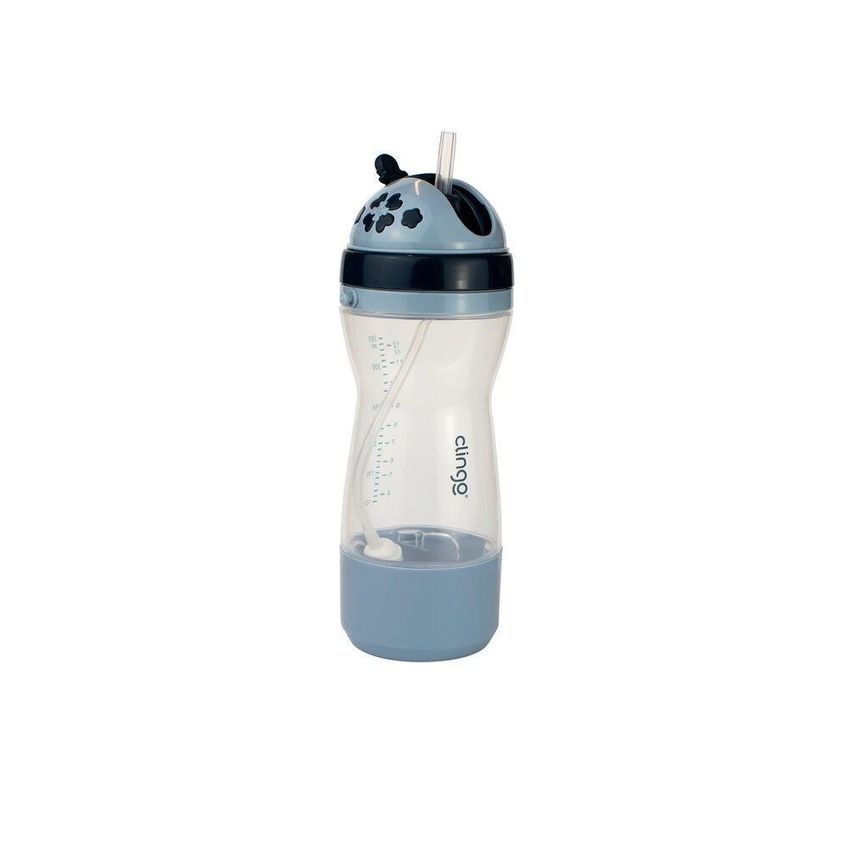 Garrafa Infantil Travel Com Porta-lanchinho E Canudo Retrátil Em Silicone 380ml Azul - imagem 3