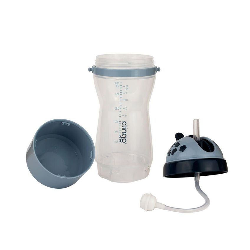 Garrafa Infantil Travel Com Porta-lanchinho E Canudo Retrátil Em Silicone 380ml Azul - imagem 4