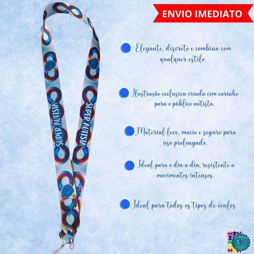 Cordinha Para Óculos Coleção Tea E Amor Infinity Black Para Pessoas Autistas Em Cetim Preto Kit 2 - imagem 4