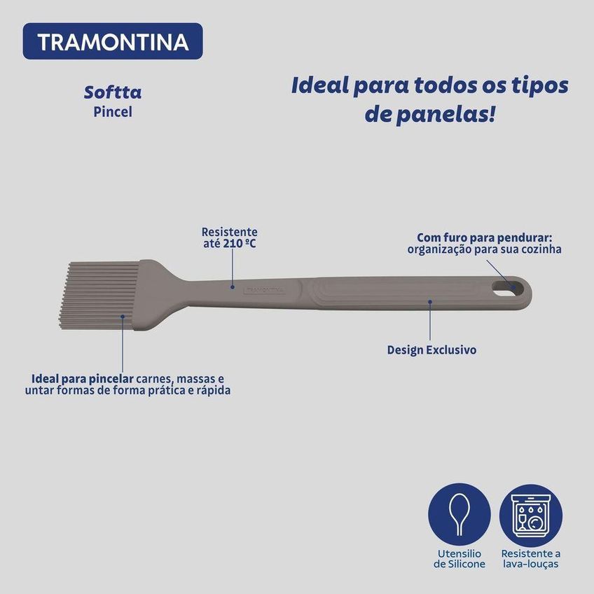 Pincel De Cozinha Softta Em Silicone Com Cerdas Resistentes Até 210c Cinza Tramontina - imagem 3