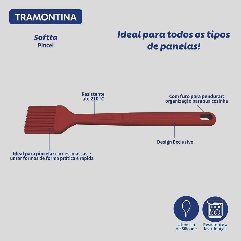 Pincel De Cozinha Softta Em Silicone Resistente Até 210C Para Panelas Antiaderentes Vermelho - imagem 3