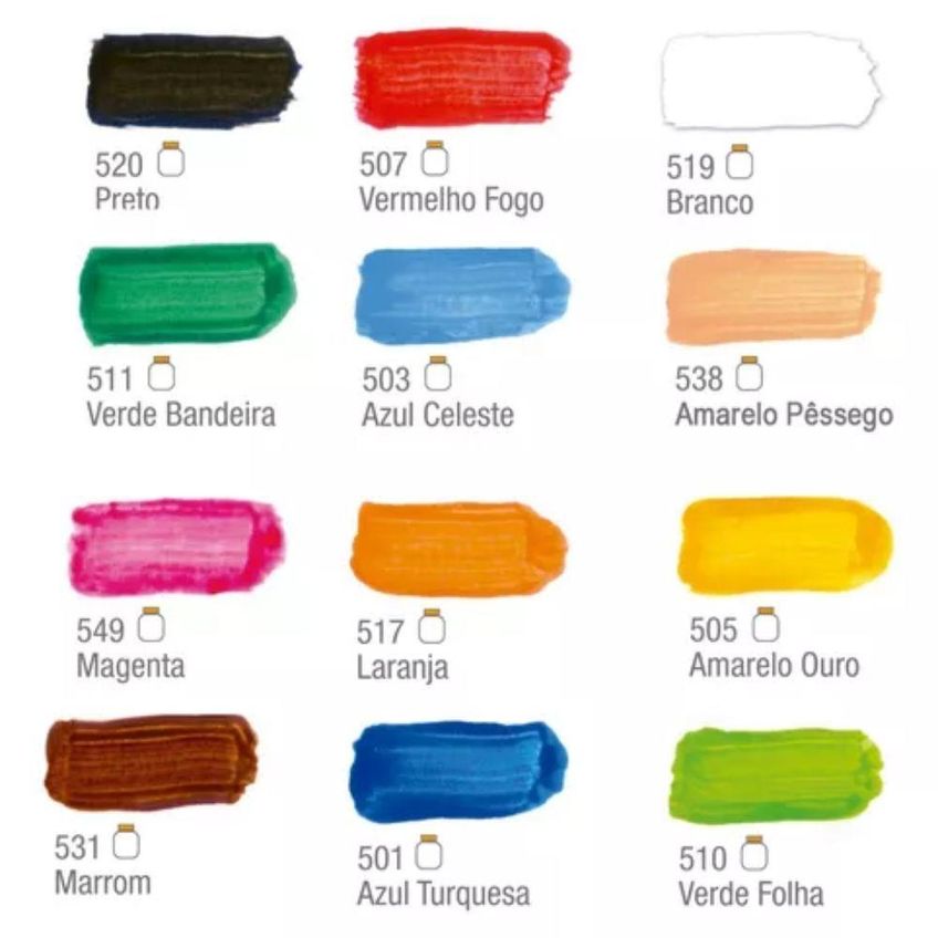 Tinta Guache Acrilex 12 Cores 15ml Para Papel Cartolina Gesso Madeira Cerâmica E.V.A - imagem 3