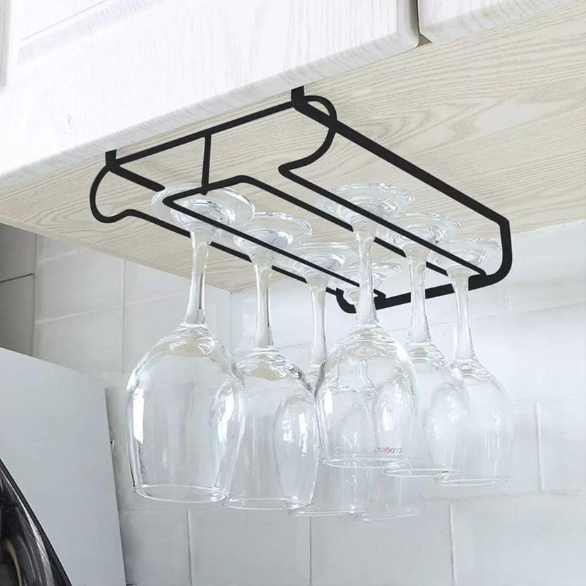 Suporte Duplo Organizador Taças E Copos 5701 Para Vinho Encaixe Em Armário Prata Prata - imagem 3