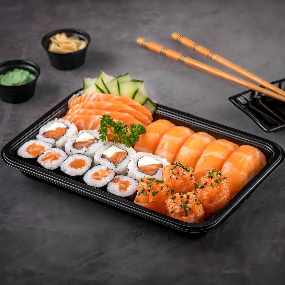 100un Embalagem P- Sushi Combinado 04 C- Tampa Jf Pack Cor Preta
