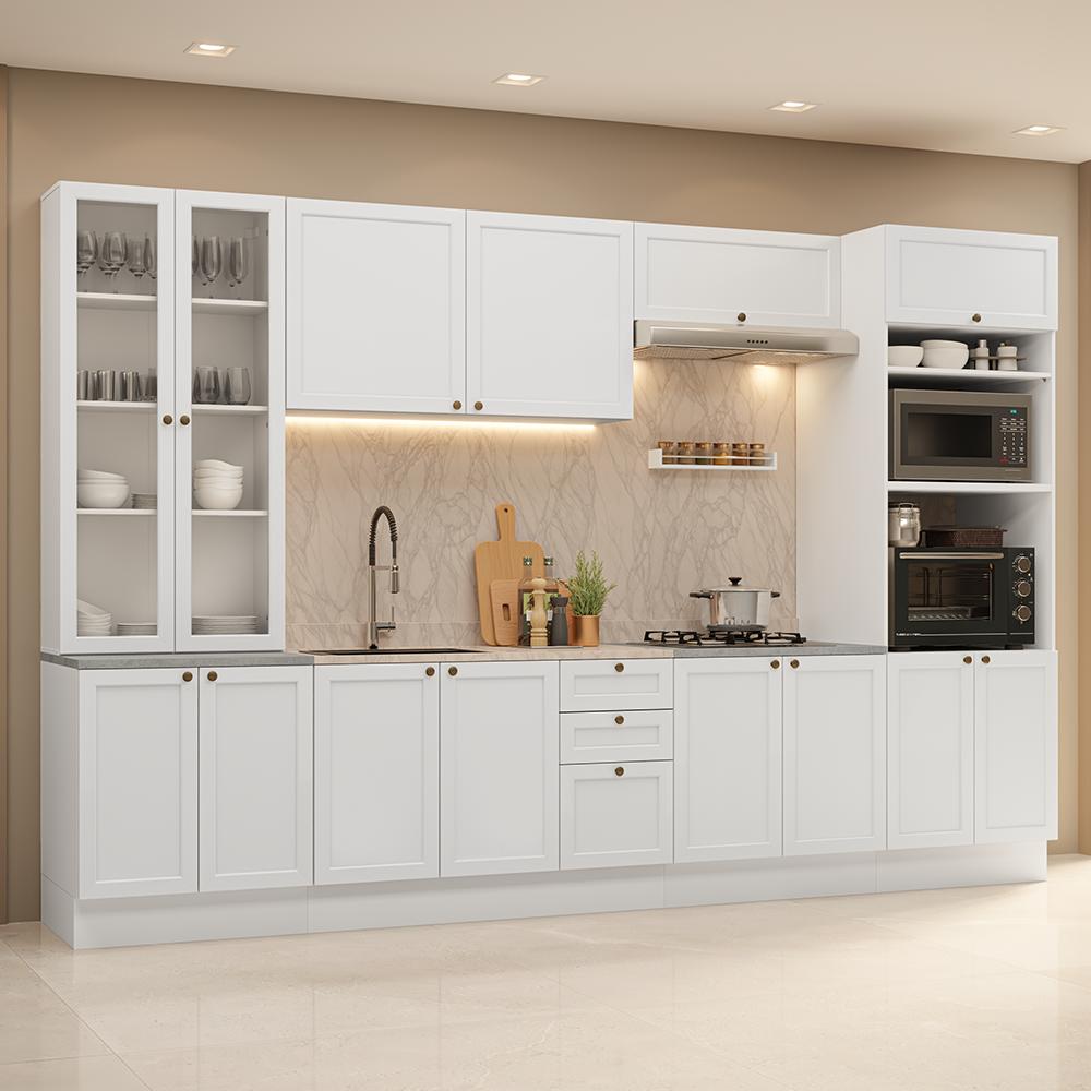 Armário De Cozinha Completa 340 Cm Branco Vik Madesa 01 - Carrefour