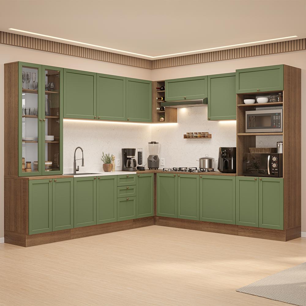 Armário De Cozinha Completa De Canto 549 Cm Rustic/Verde Vik