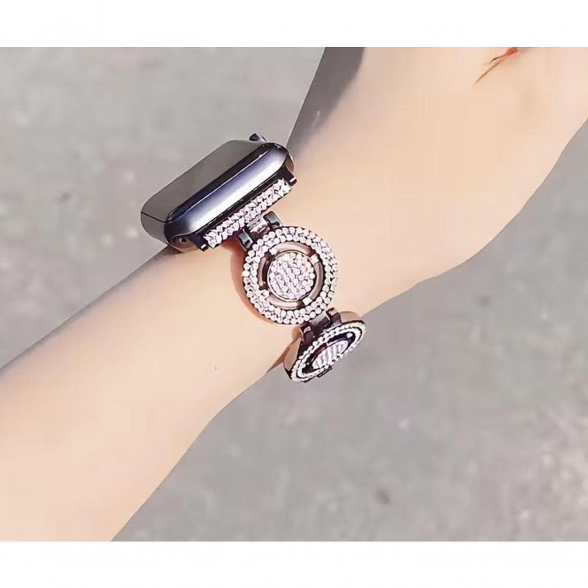 Pulseira De Diamante Ultra Luxo Cor Prata Compatível Apple Watch 38mm 40mm 41mm Pedras Brilhante Pulseira Feminina Cor P - imagem 4