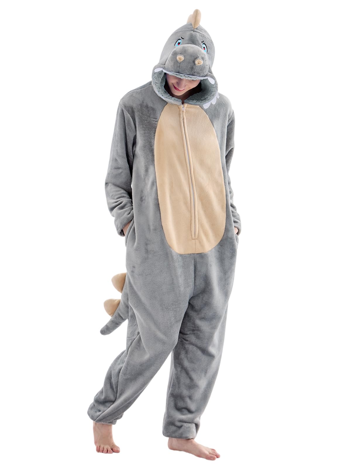 Pijama De Macacão Juoloet, Fantasia De Dinossauro Adulto Unissex, Cinza