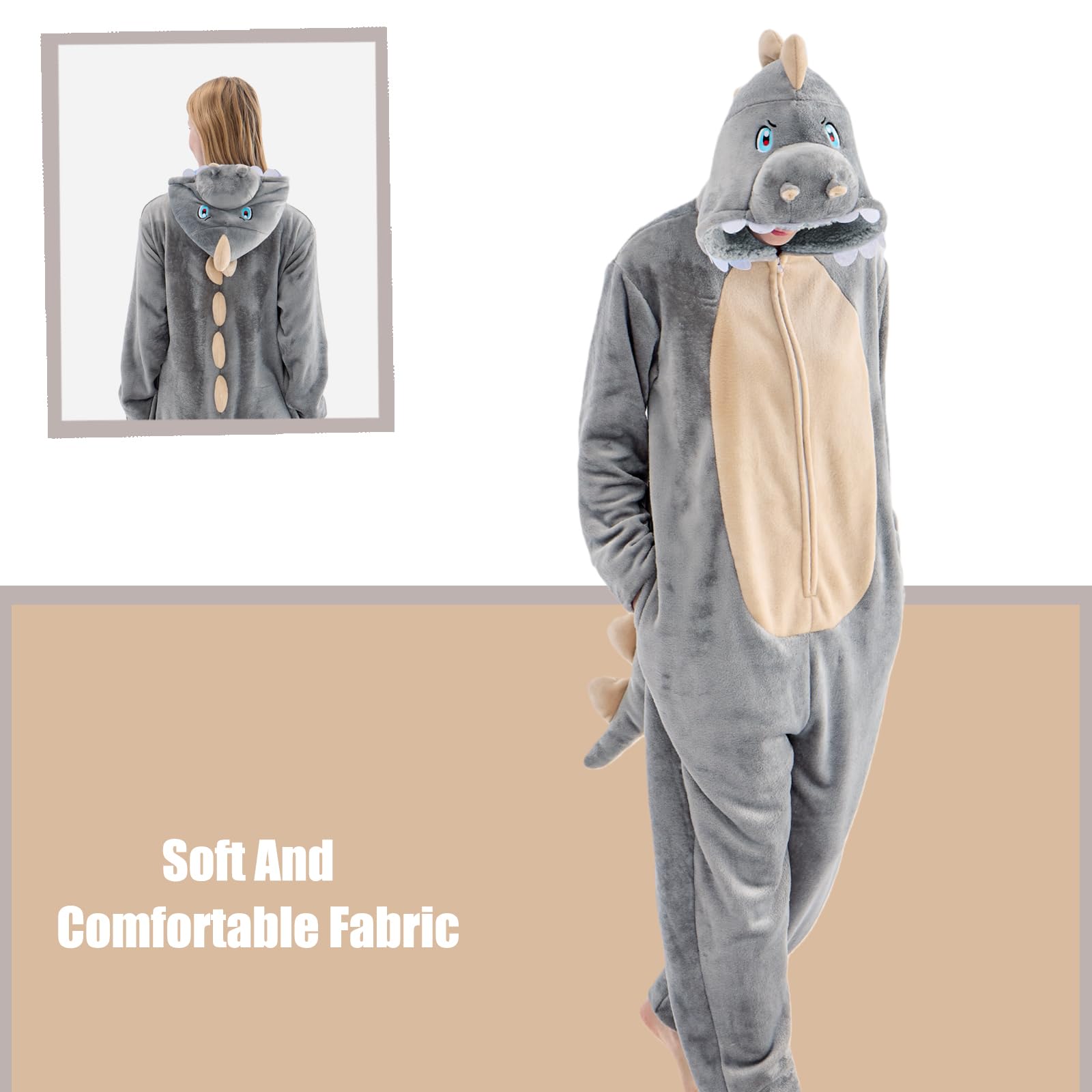 Encontraproduto.com.br - Pijama De Macacão Juoloet, Fantasia De Dinossauro Adulto Unissex, Cinza