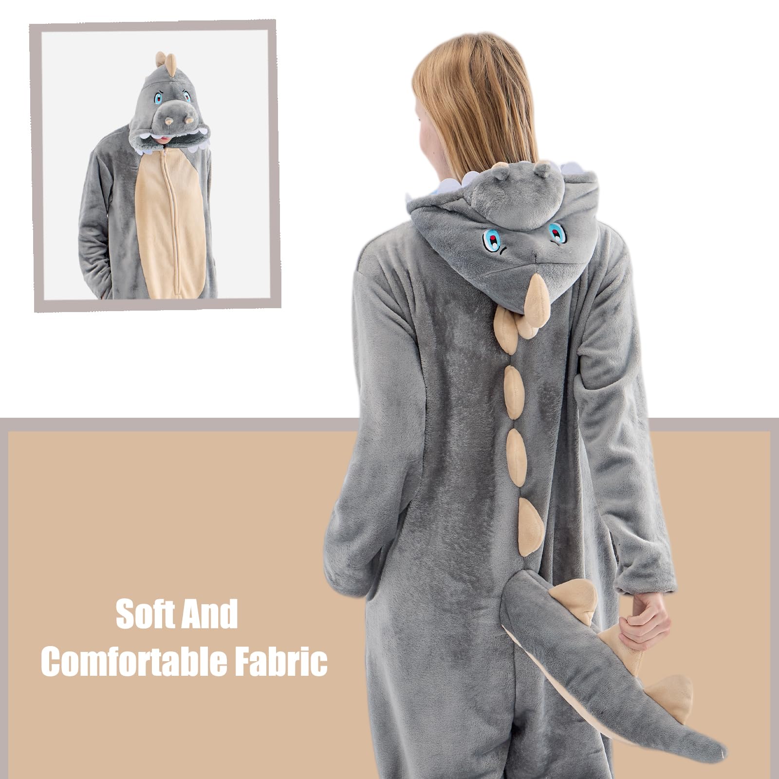 Encontraproduto.com.br - Pijama De Macacão Juoloet, Fantasia De Dinossauro Adulto Unissex, Cinza