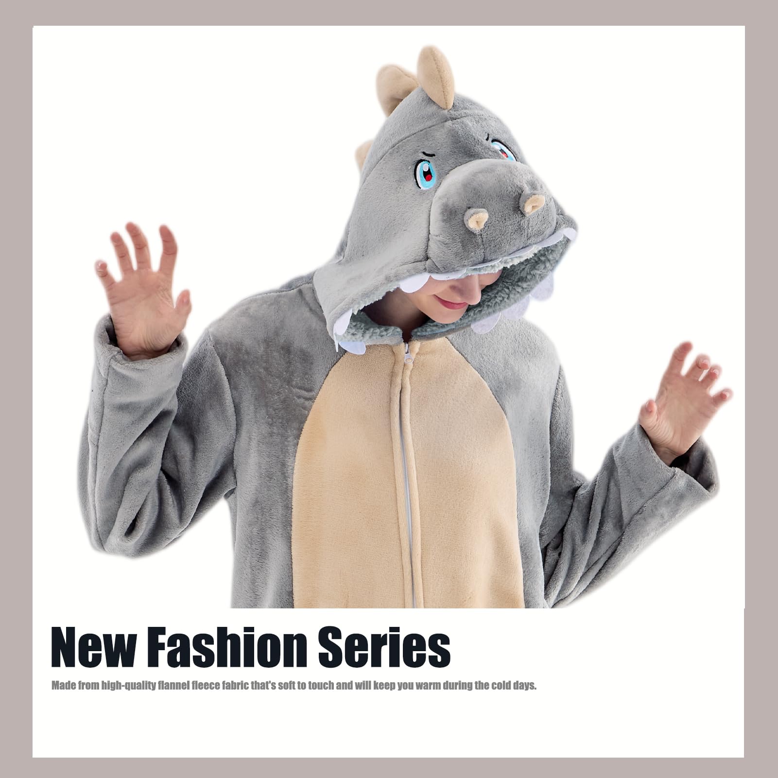 Encontraproduto.com.br - Pijama De Macacão Juoloet, Fantasia De Dinossauro Adulto Unissex, Cinza