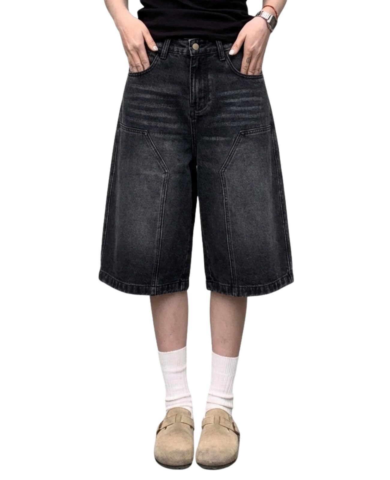 パンツ paradox archive y2k wide baggy shorts Shorts Hugboom Baggy Jean Para Mulheres Y2k Wide Leg Jeans Pretos