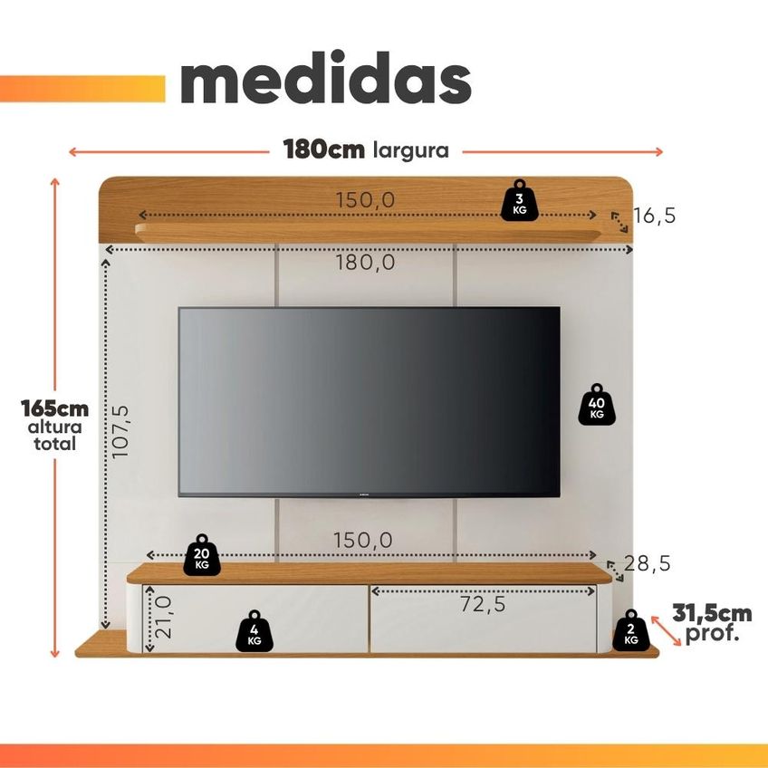 Painel Com Nicho Para Tv Até 70 Polegadas 1,80m Gama - imagem 3