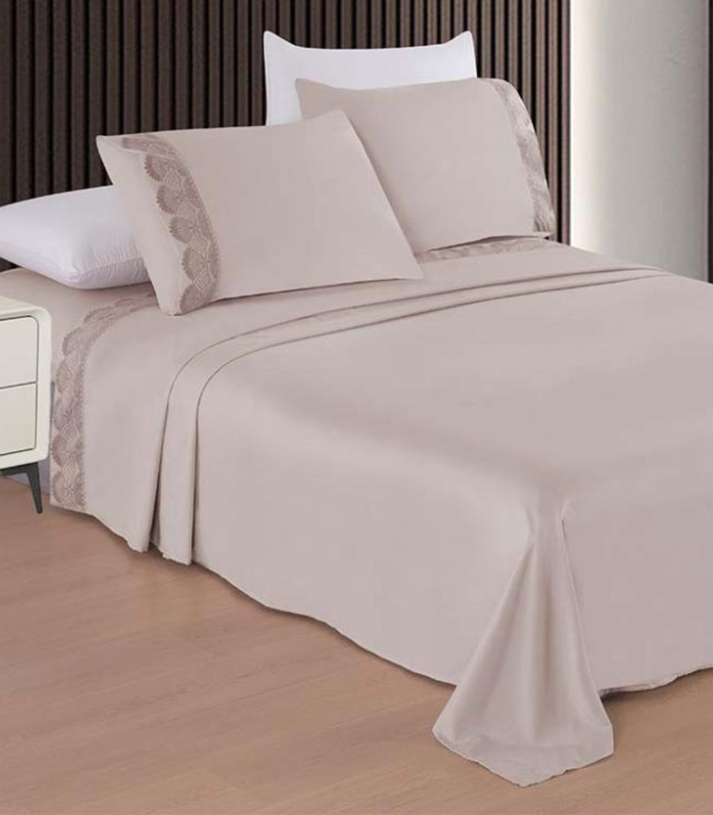 Jogo De Cama Marquesa Bordado Inglês Casal Camesa Bege Un - Carrefour
