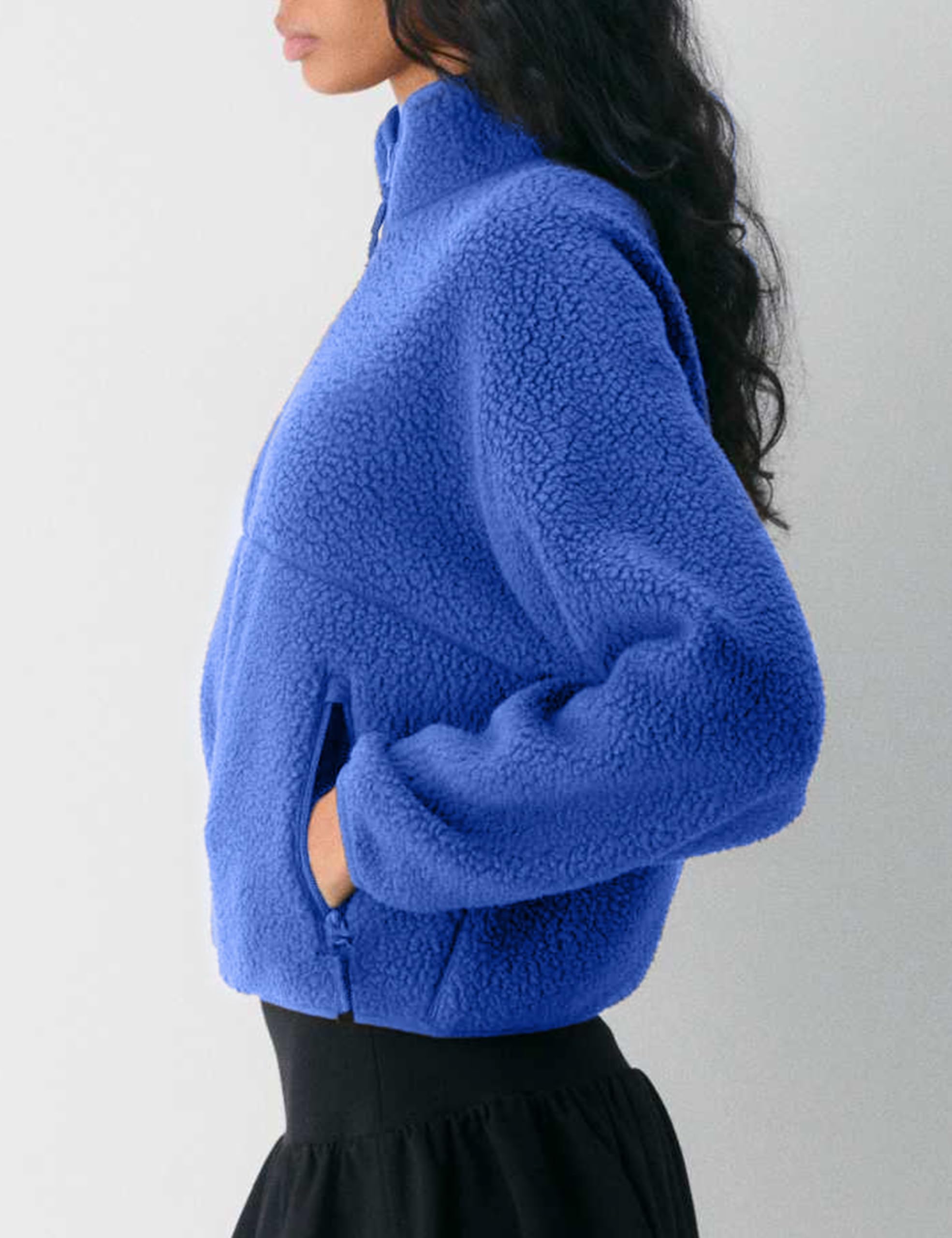 Jaqueta De Lã Yozazzy Feminina Sherpa De Manga Comprida Kleinblue