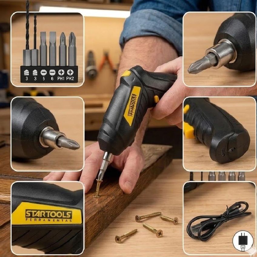 Mini Parafusadeira Eletrica Furadeira Dobravel Kit Sem Fio - imagem 4