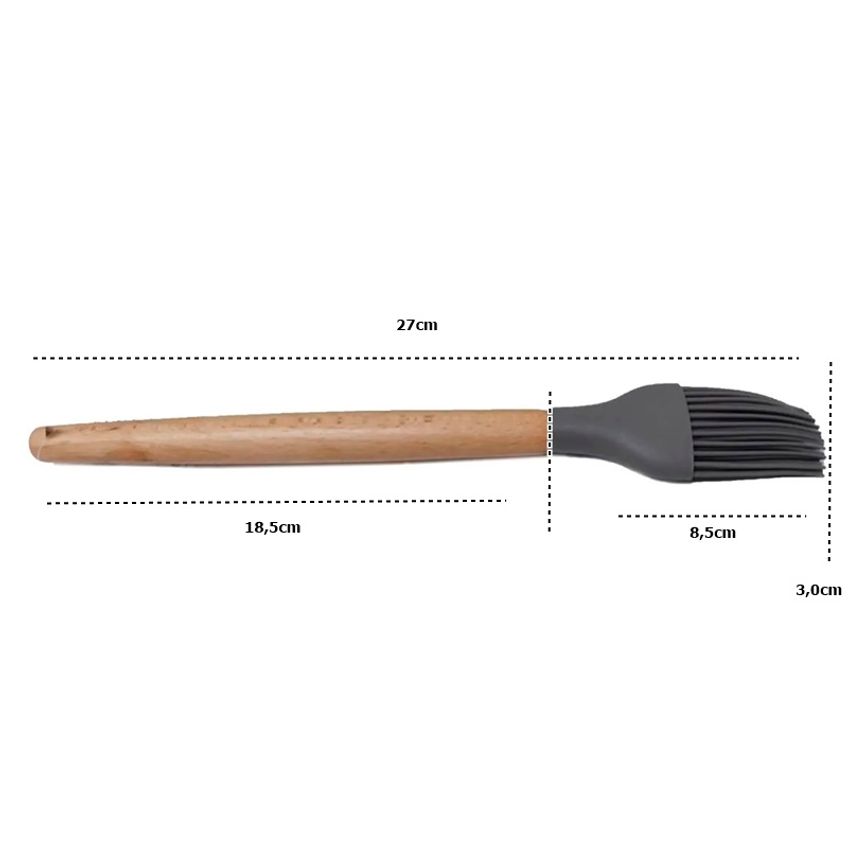 Pincel Culinário De Silicone C Cabo Madeira 27,0cm Utensílio Cozinha Cinza - imagem 5
