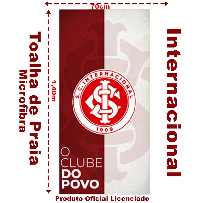 Toalha De Praia Kazzavip Microfibra 100% Poliéster Estampada Inter O Clube Do Povo 70cmx140m Vermelha - imagem 4