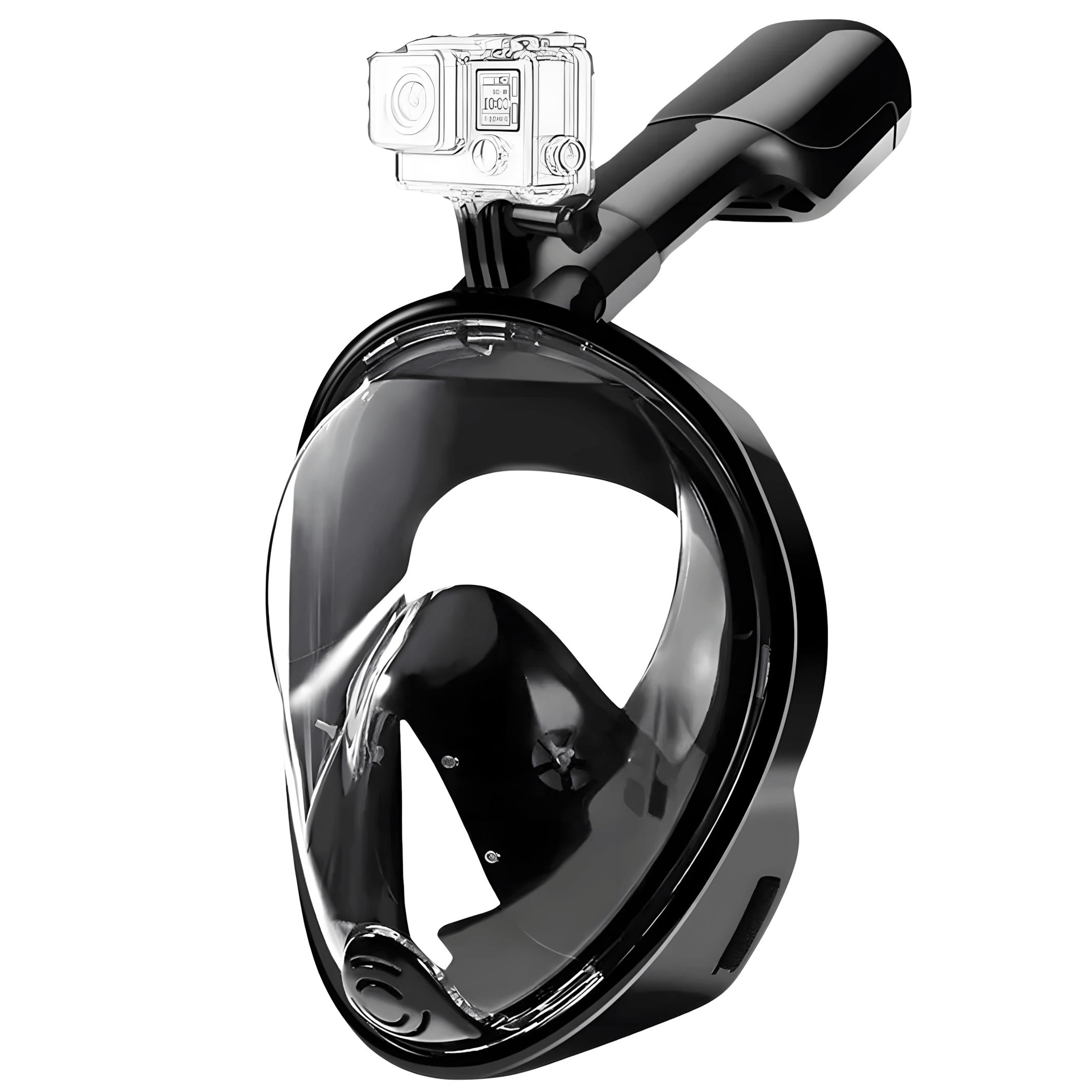 Máscara De Mergulho Snorkel Full Face Free Breath Preta Com Suporte Gopro