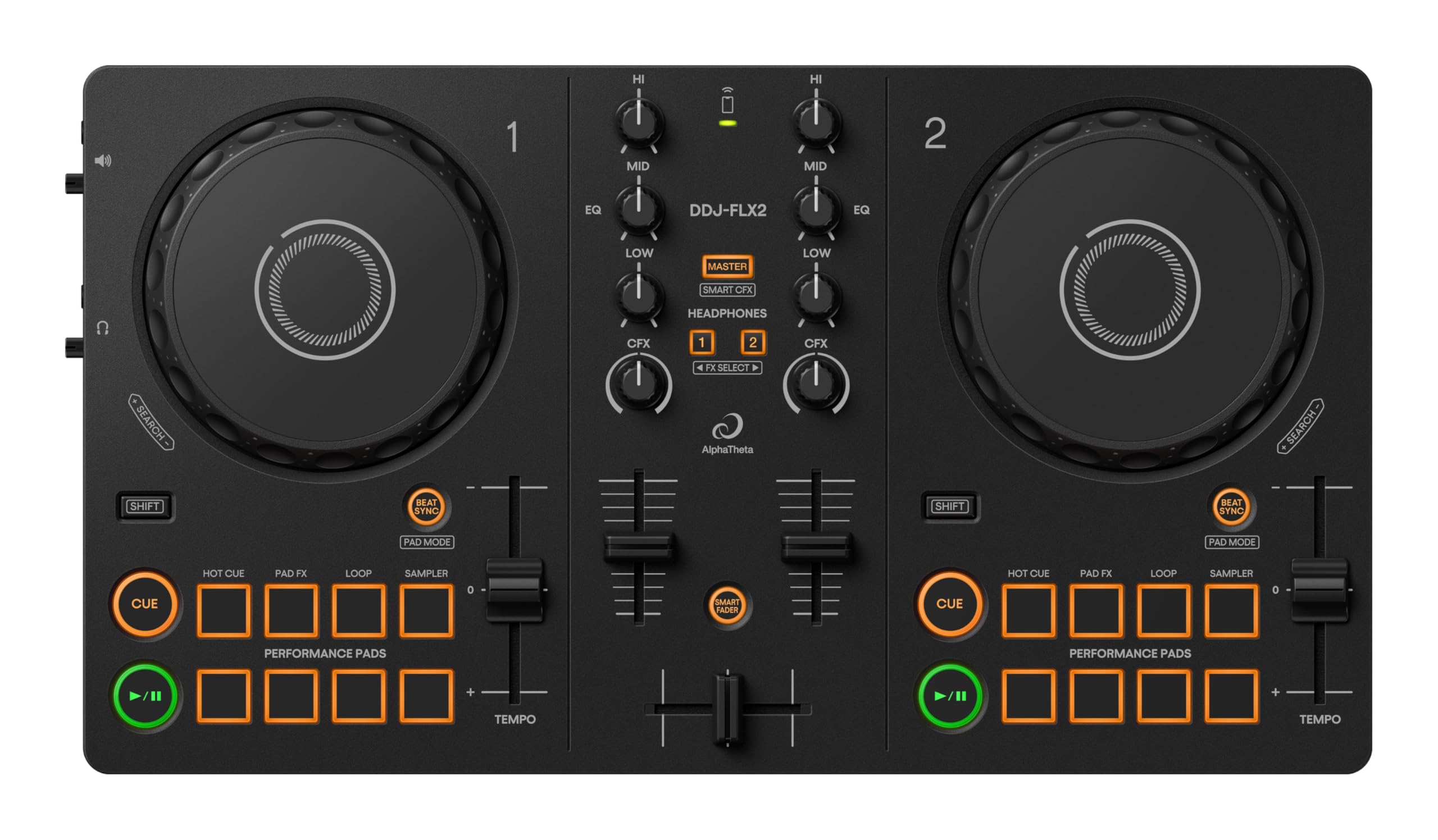 Controlador De Dj Alphatheta Ddj-flx2 Compact De 2 Canais