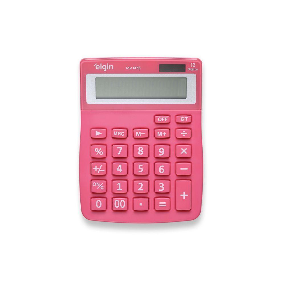 Calculadora de Mesa com Visor Elgin 12 Dígitos - Rosa