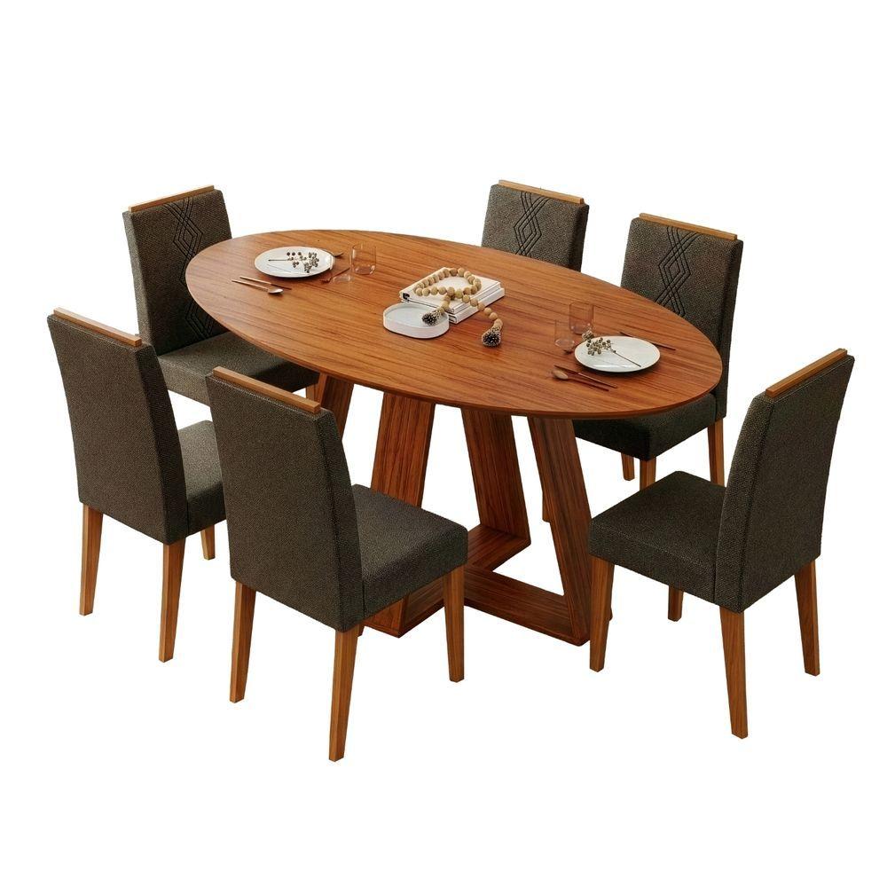 Conjunto Sala De Jantar Mesa 1,80m Vick 6 Cadeiras Tati Madeirado - Marrom