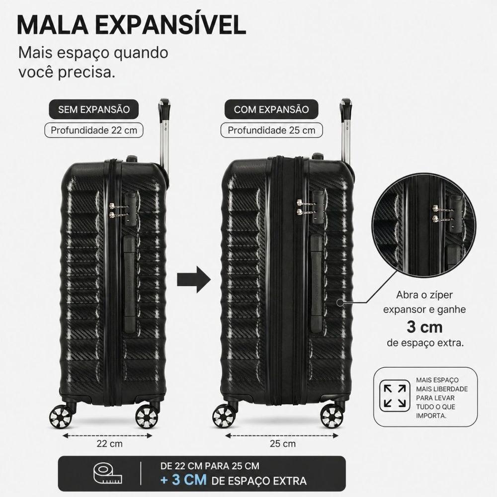 Encontraproduto.com.br - Mala Bordo 10kg De Mão Viagem Expansiva Policarbonato Rodas Duplas 360 - Colorado - Polo King Preto