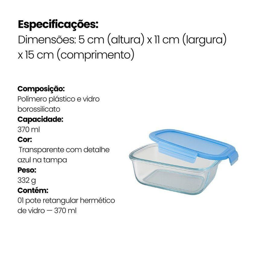Pote Retangular Hermético Vidro 370ml - imagem 3