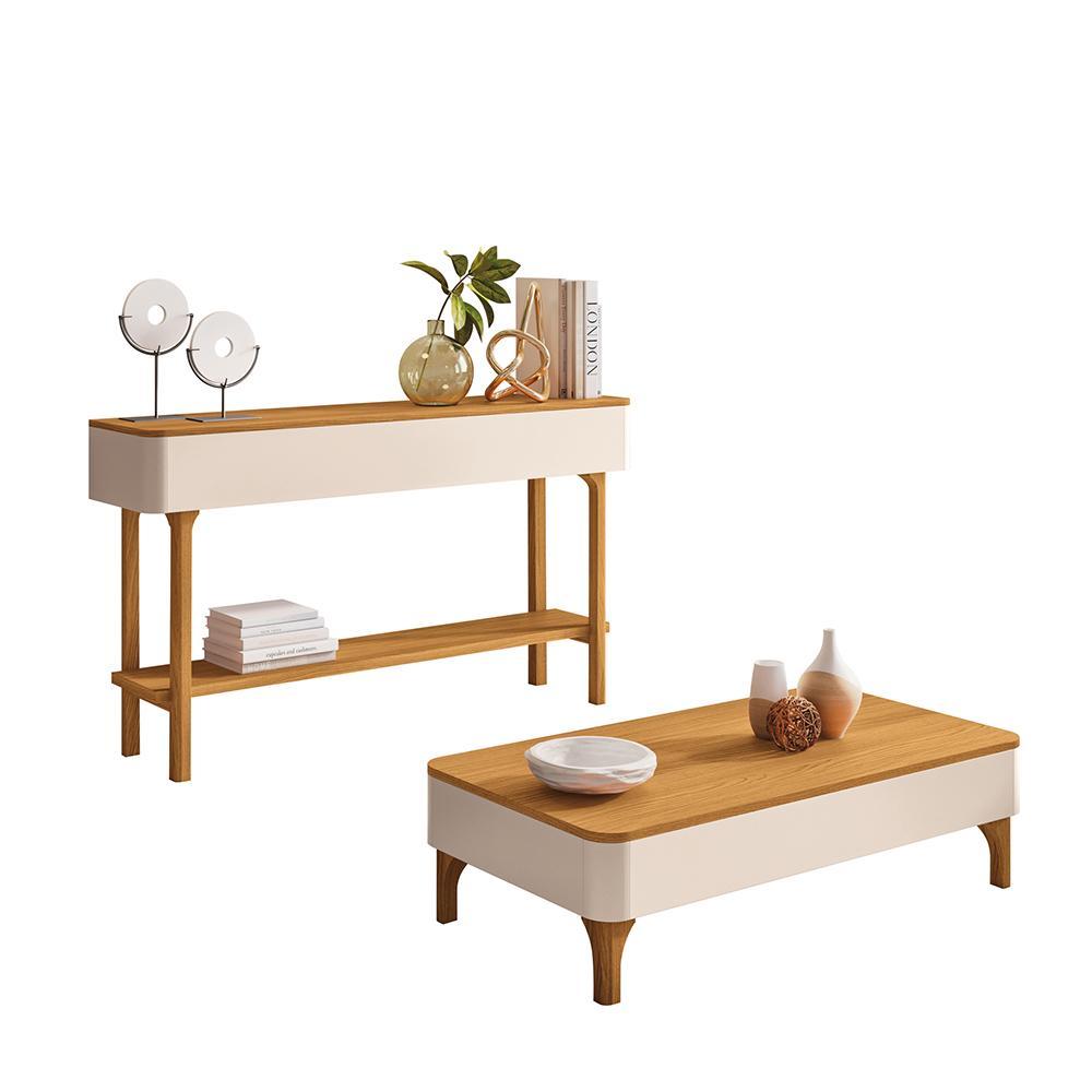 Aparador Fiero E Mesa De Centro Liz Off White/cinamomo Hb Móveis