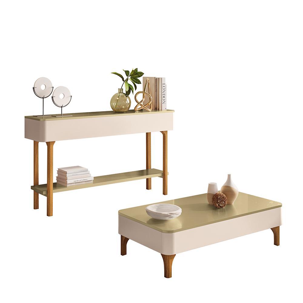 Aparador Fiero E Mesa De Centro Liz Off White/Champanhe Hb Móveis