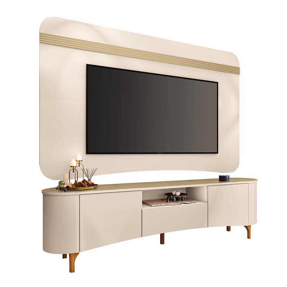 Rack Bancada Elara Com Painel Suspenso Armony Off White/Champanhe Para Tv Até 80 Hb Móveis
