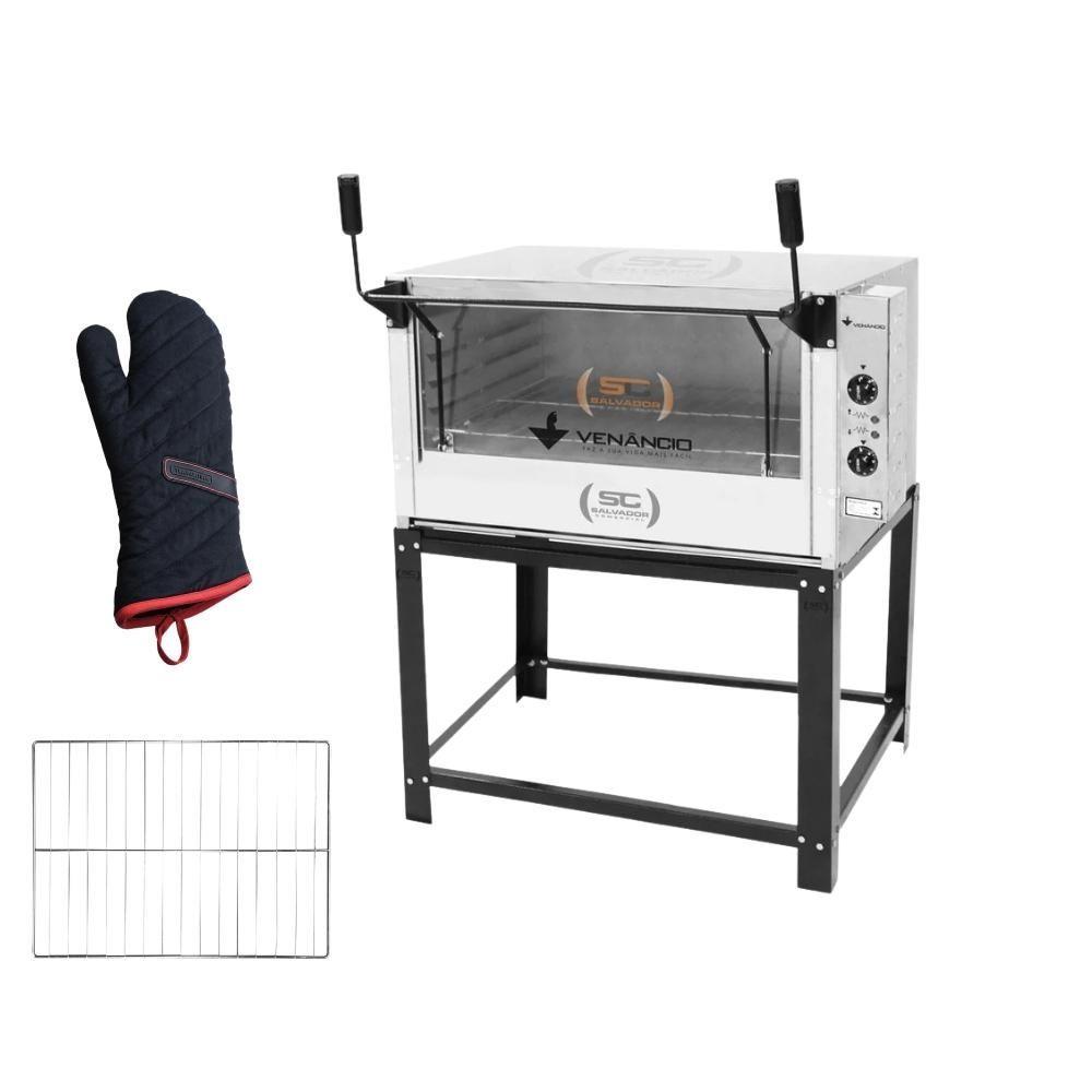Forno Elétrico Industrial Refratária Roma Inox Feri90 220v + 1 Grade Extra + Luva Térmica - Venâncio 220v