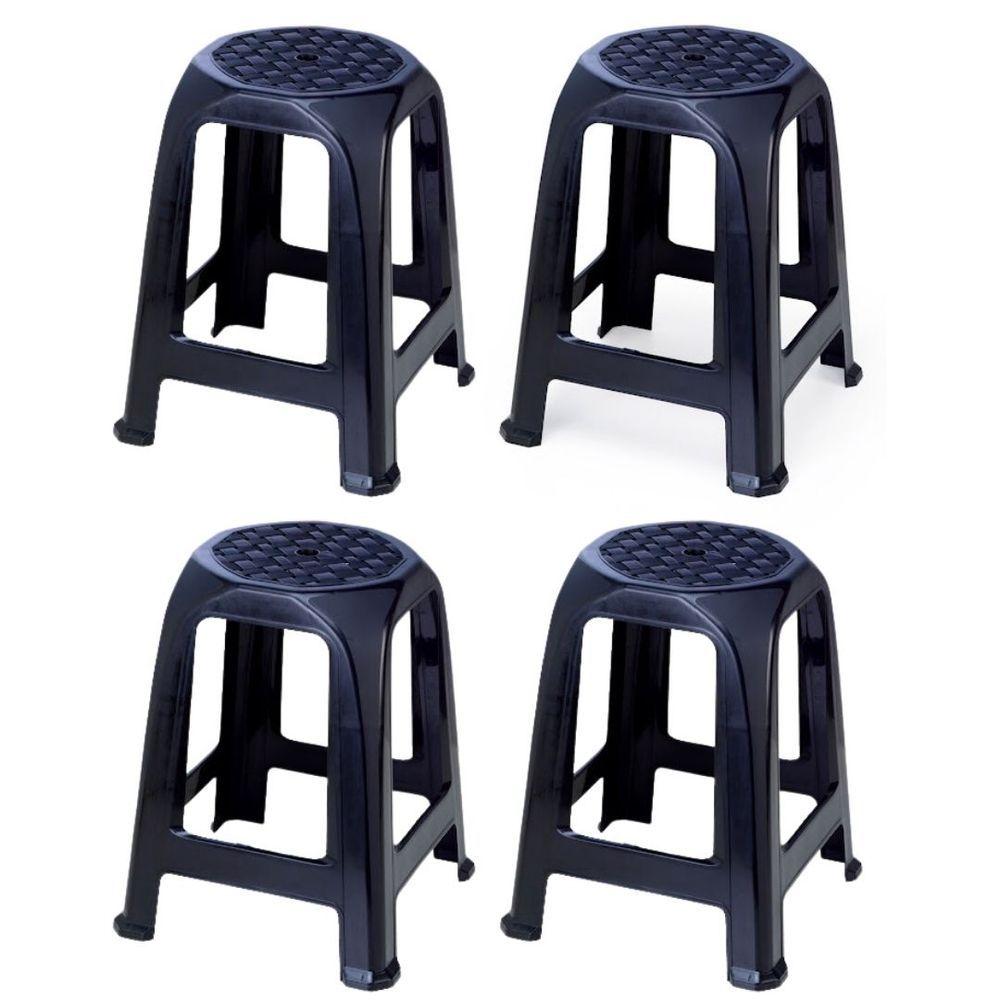 Kit 4 Banquetas Plástica Assento Plástico 46 Cm Preto Plasnorthon