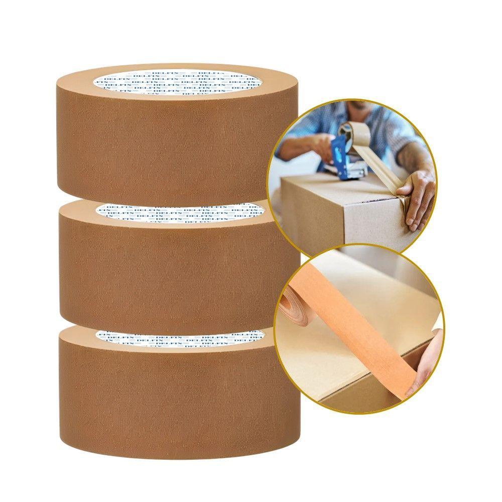 3 Fita Kraft Crepada Adesiva 45mmx40m Marrom Para Caixas Molduras Superfícies Delfix