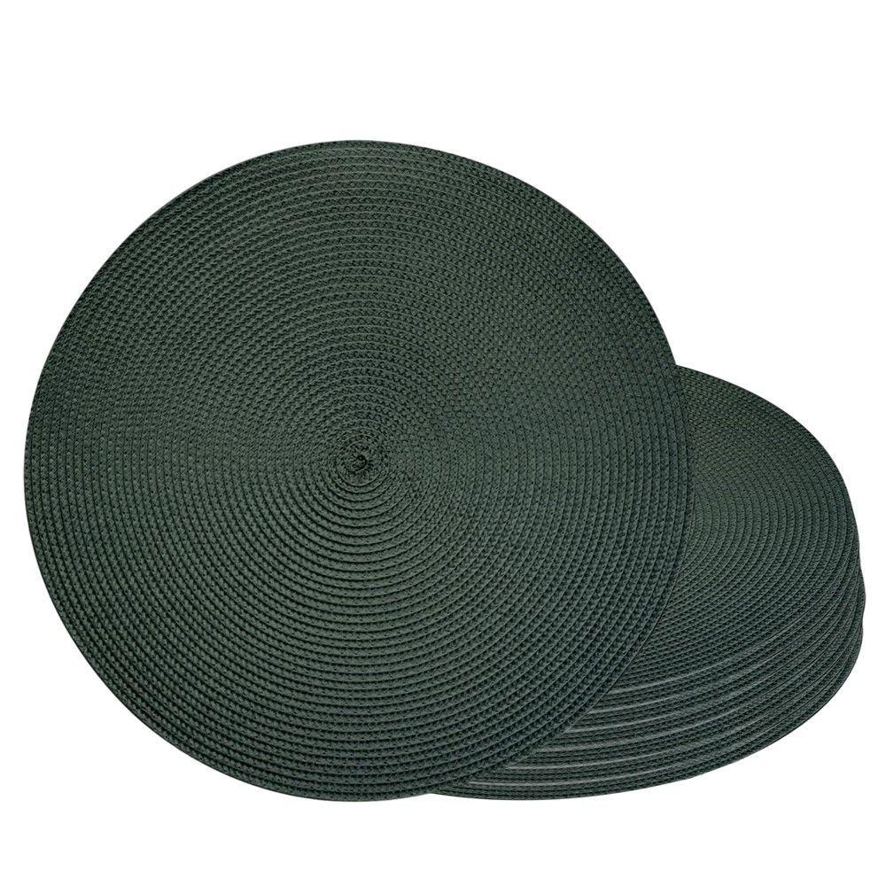 8 Jogo Americano Redondo Poliéster Para Mesa Verde Lyor Fresno Espiral 39cm