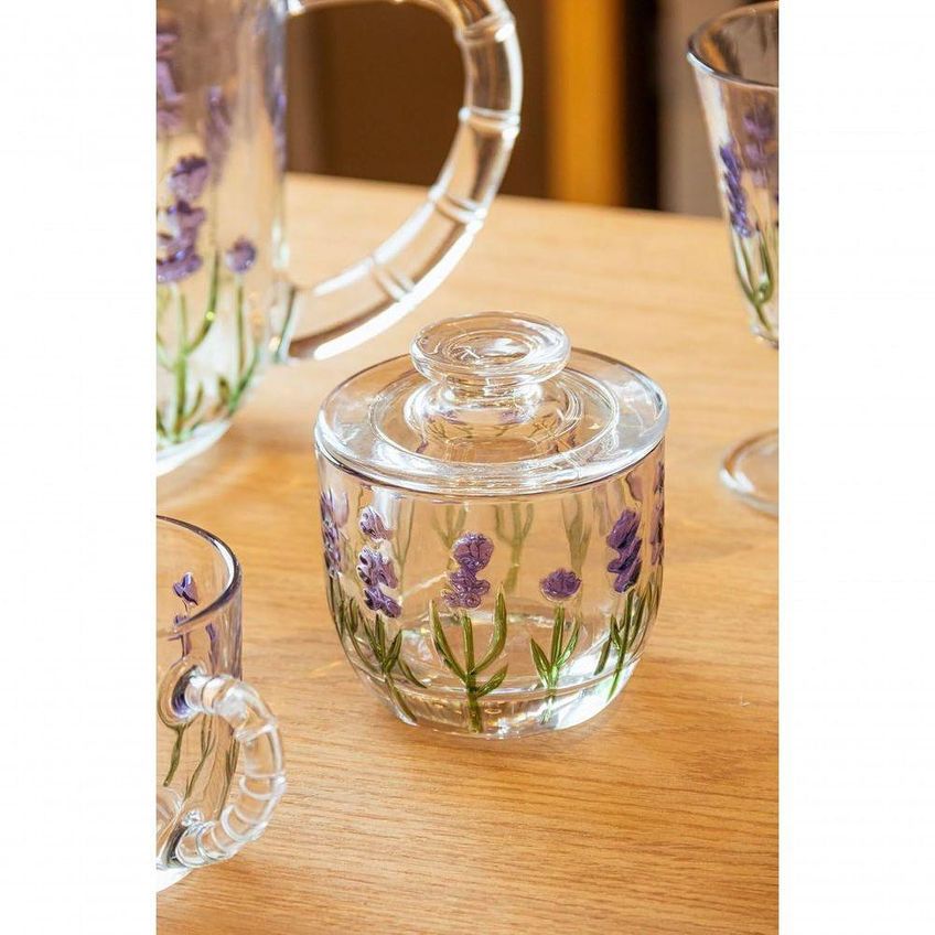 Manteigueira Francesa Lavanda Hand Painting 9 Em Cristal Pintado À Mão Transparente Lyor - imagem 2