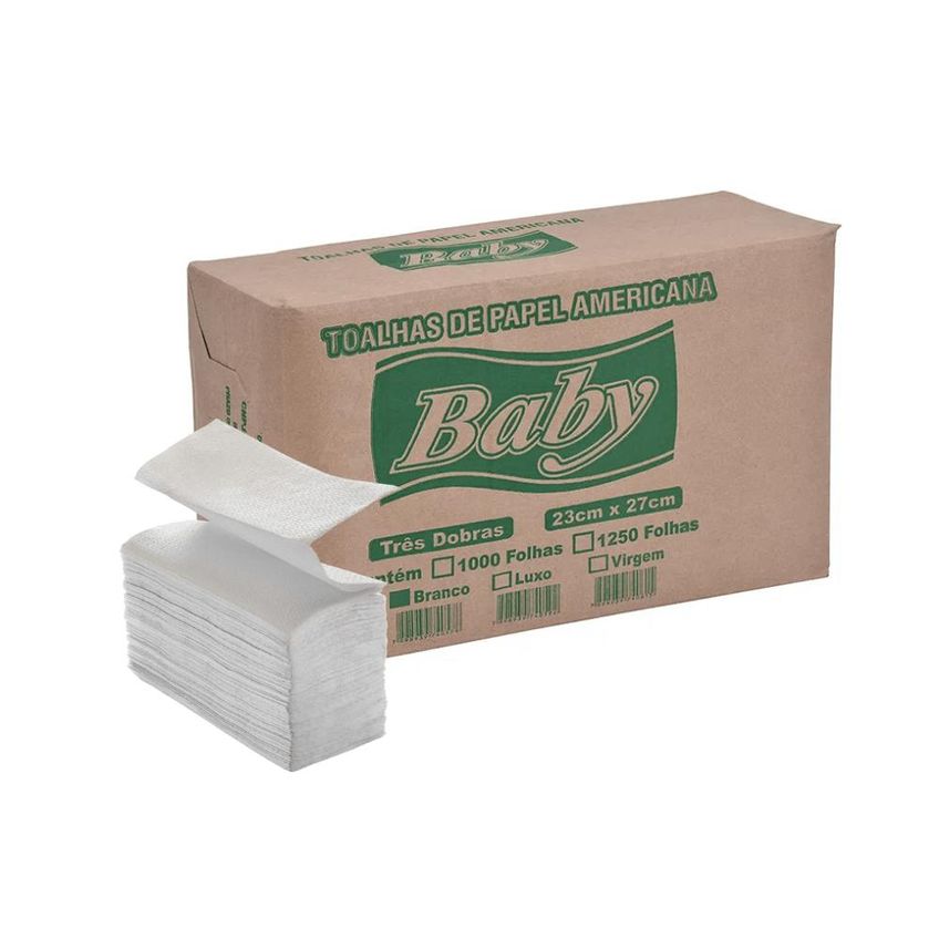 Papel Toalha Interfolha Baby Branco 23x27cm Folha Simples 1.250 Folhas - imagem 2