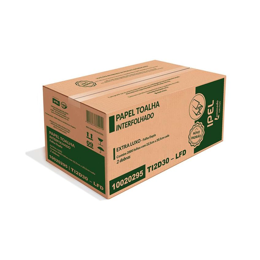 Papel Toalha Interfolha Ipel Indaial 100% Celulose 22,5x 21cm Folha Dupla Caixa Com 2.000 Folhas - imagem 2
