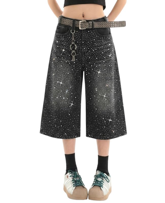 Shorts Jeans Lafague Baggy Jorts Y2k Capri Black Strass - Carrefour