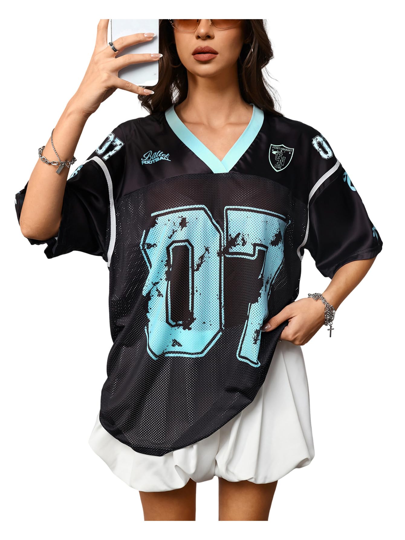 Camisa Jersey Roseeek Y2k Number Graphic Com Decote Em V Para