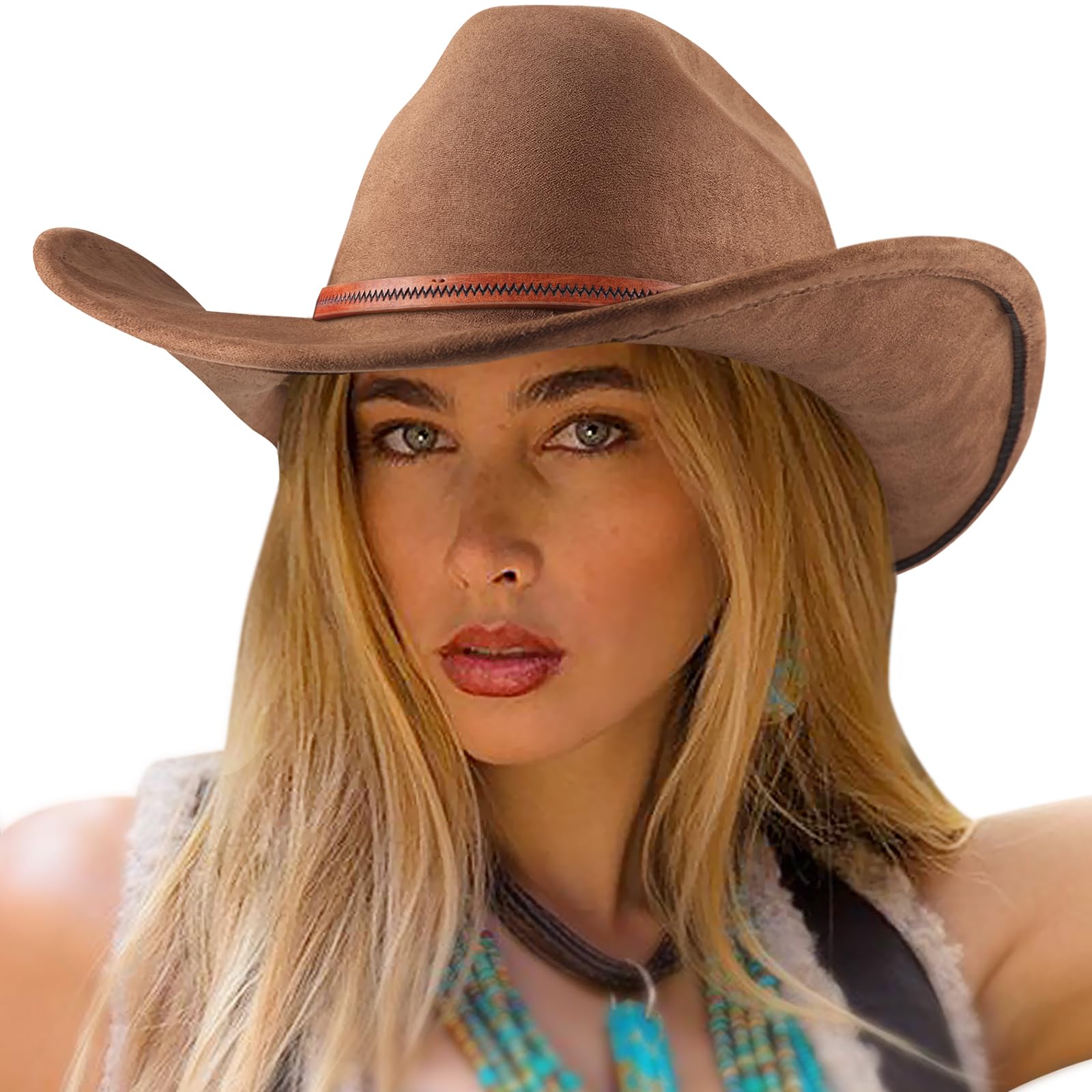 Chapéu De Cowboy Dreshow De Aba Larga Em Camurça Sintética Para Mulheres E Homens