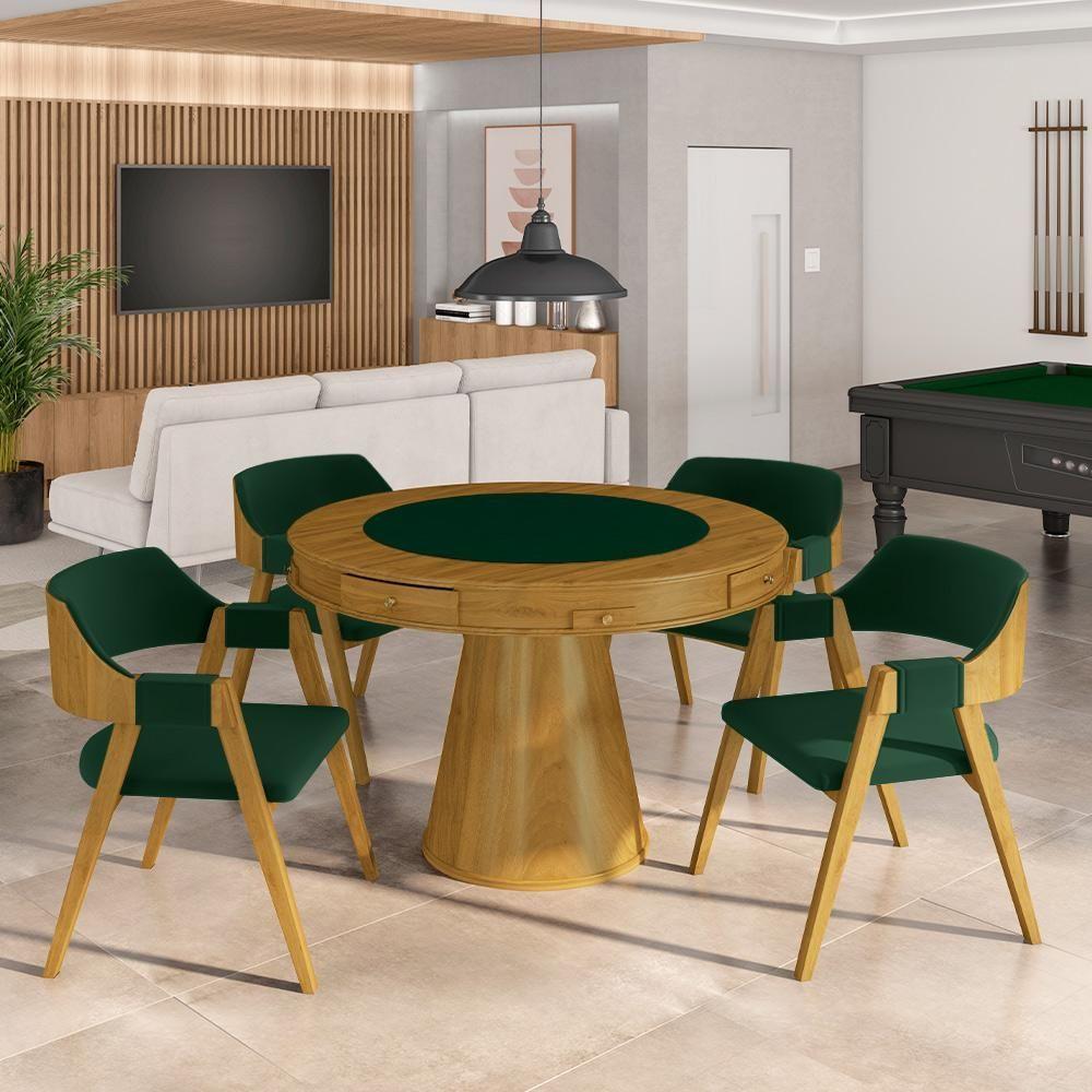 Conjunto Mesa De Jogos Bellagio G42 Madeira 110cm Verde-mel Gran Belo