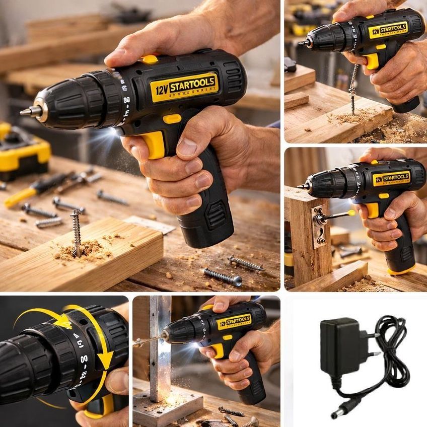 Parafusadeira E Furadeira Yeet 12v A Bateria Com Mandril 10mm E Led Para Uso Doméstico Bivolt - imagem 4