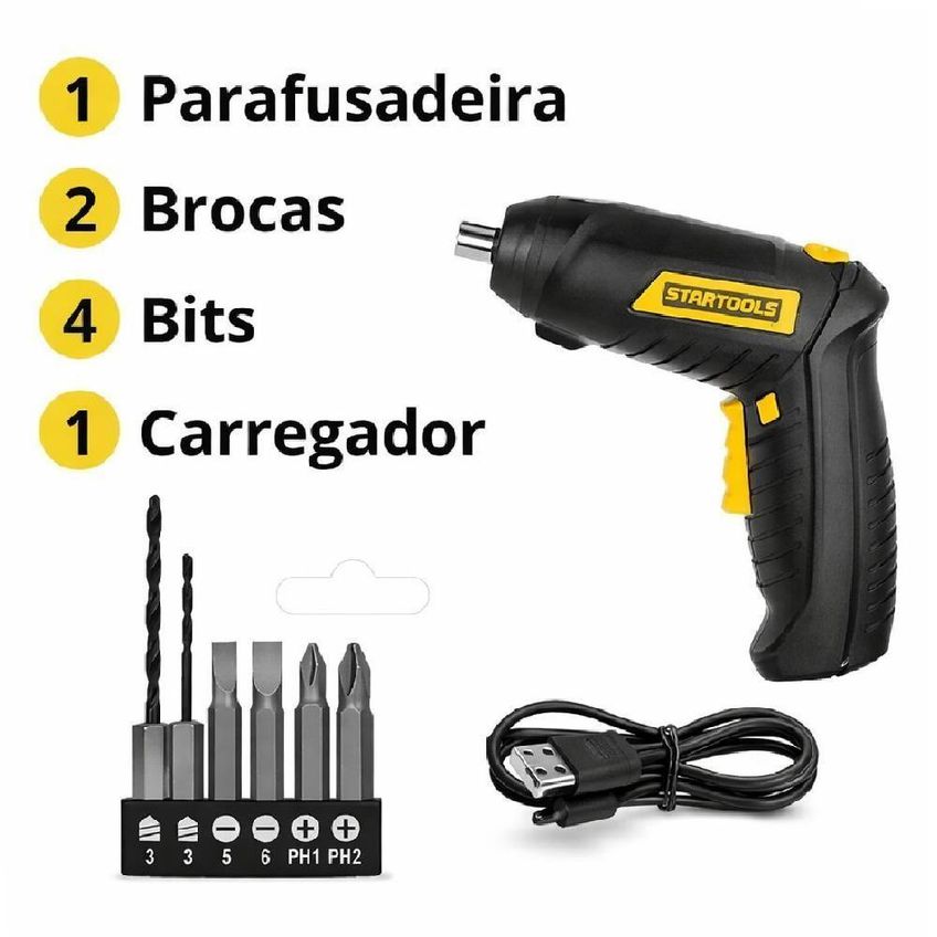 Mini Parafusadeira Elétrica Yeet Recarregável Usb Com Kit De Bits E Brocas Preta 3,6v - imagem 2