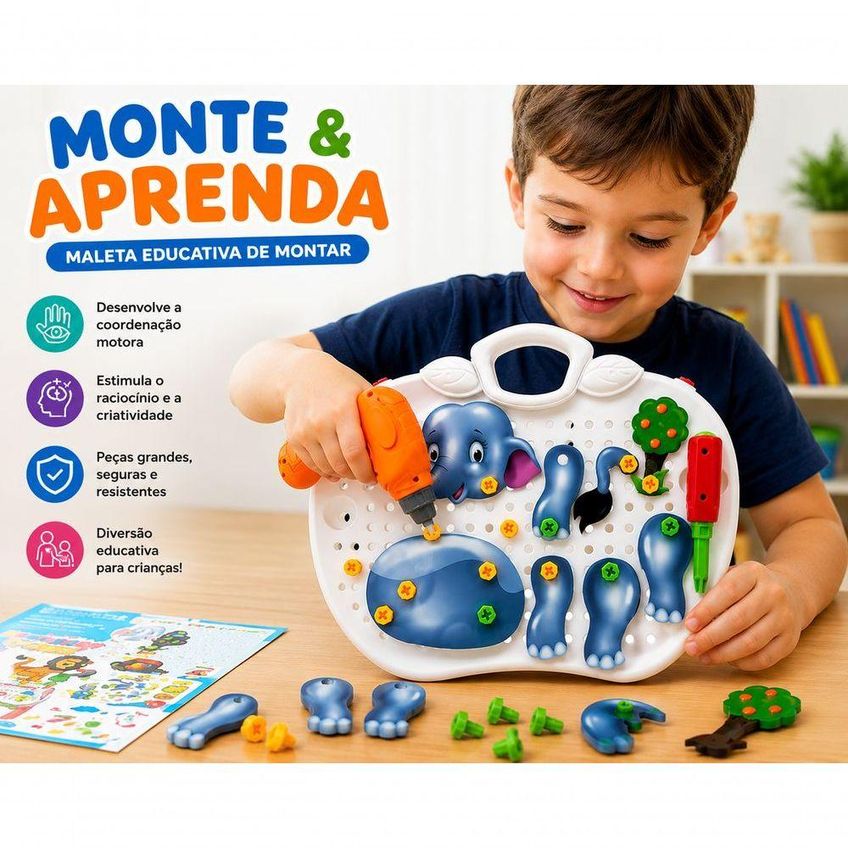 Kit Educativo Infantil Monta E Desmonta Com Parafusadeira Maleta De Atividades Criativas Cheguei Br - imagem 5