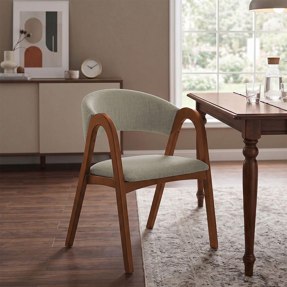 Cadeira Para Sala De Jantar Valentina Madeira Maciça Mel Estofada Em Linho Bege Ideal Decor