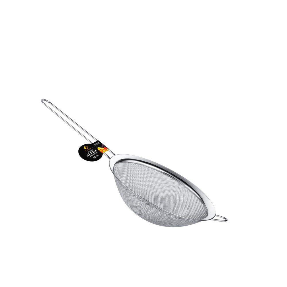 Peneira De Cozinha 16cm Inox Com Malha Fina E Cabo Longo Para Uso Profissional Inox