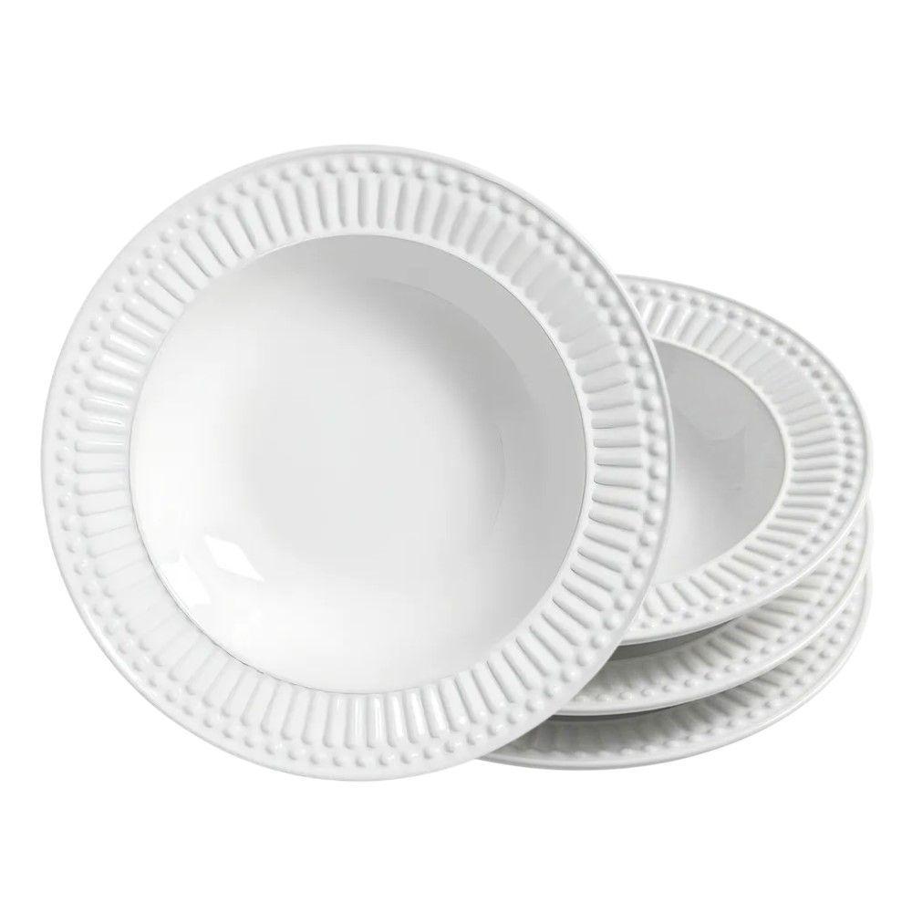 Jogo 4 Prato Fundo Roma 22cm Cerâmica Liso Para Sopa Branco Porto Brasil